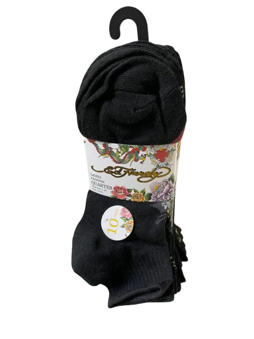 ED HARDY WOMENS 10 PAIR BLACK ANKLE SOCKS LIGHTWEIGHT